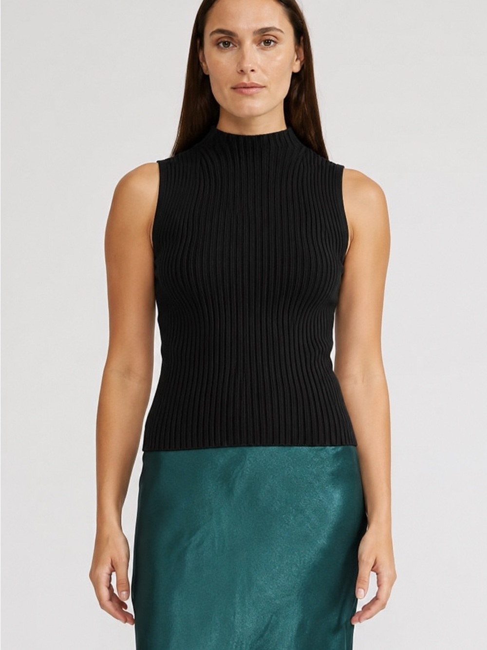 Lucy Paris Hilty Mockneck Rib Knit sleeveless- Black